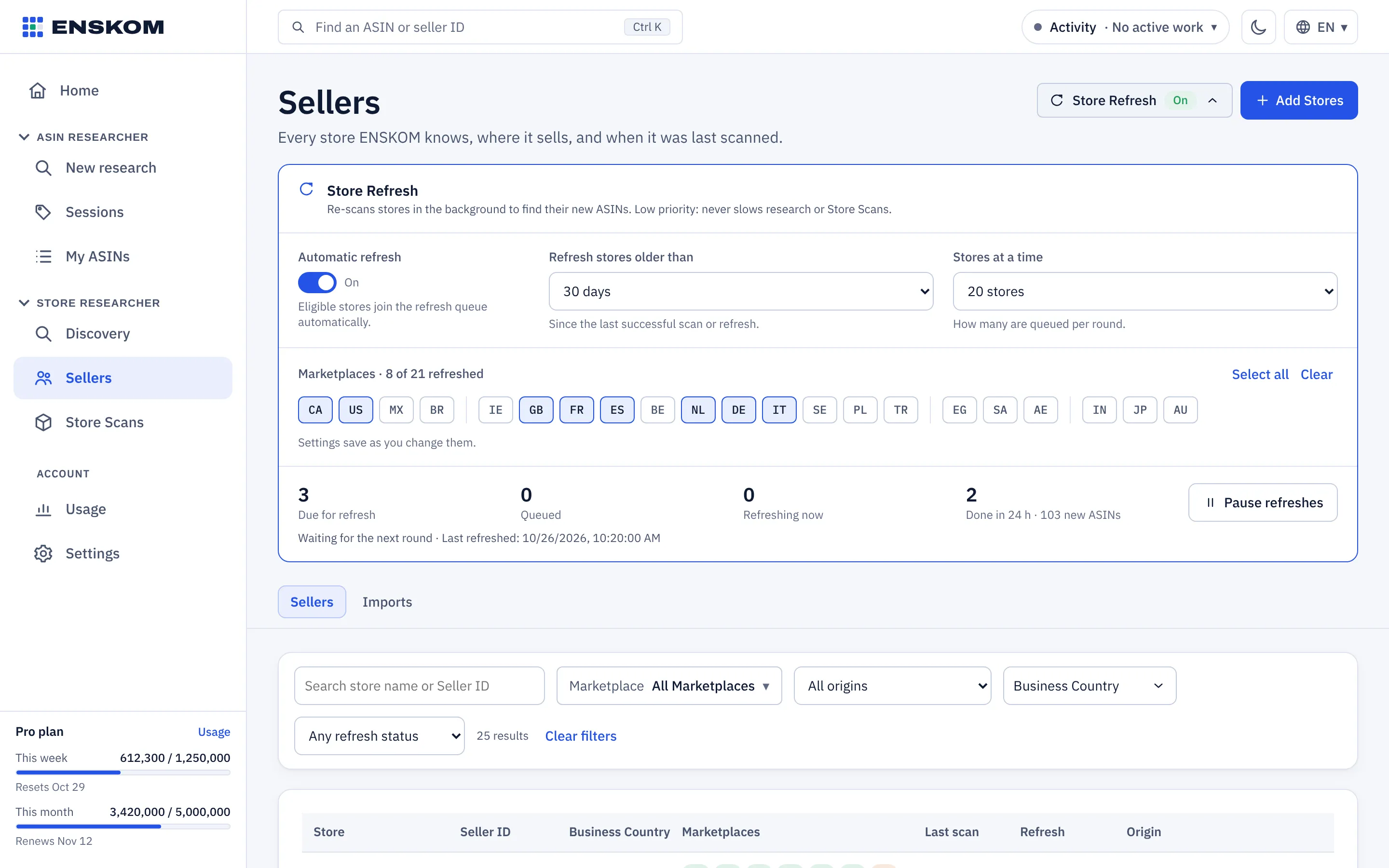 Store Refresh settings