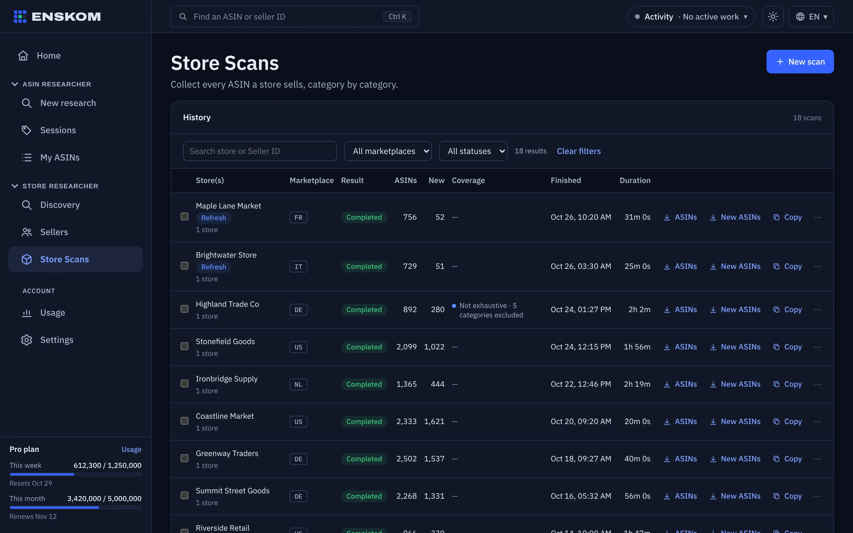 Store Scan history with coverage
