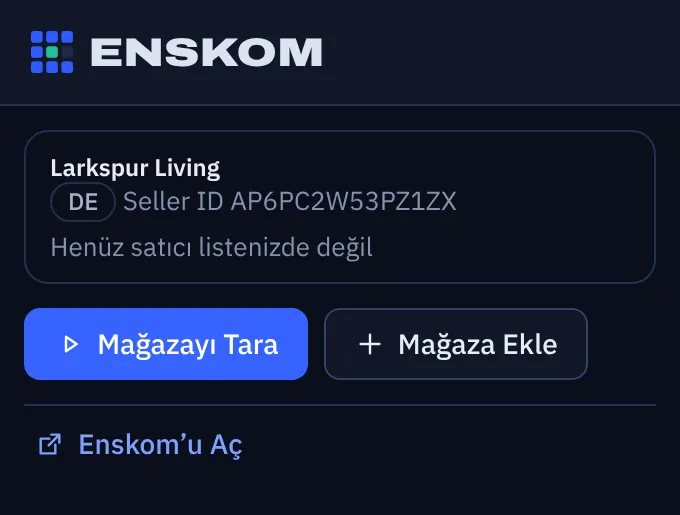 Bir satıcı sayfasında ENSKOM tarayıcı düğmesi